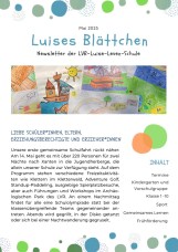 erste Seite des Newsletters für den Mai 25 mit Text und selbst gemalten Schüler*innen-Bildern