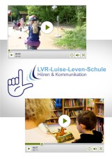 Schulname und 2 Standbilder aus den Videos der Frühförderung und des Kindergartens