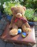 Ein Teddybär sitzt auf einem alten braunen Koffer