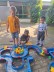 drei Kinder stehen vor einer Wasserbahn