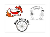 Die Logos unserer 3 Schülerfirmen Chill Hot, Biker Boys and Girls und Lena und Leon
